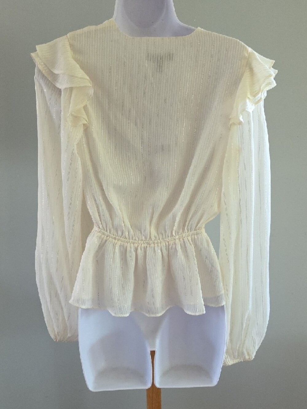 Express Cream Ruffle Wrap-Front Blouse - Picture 7 of 7